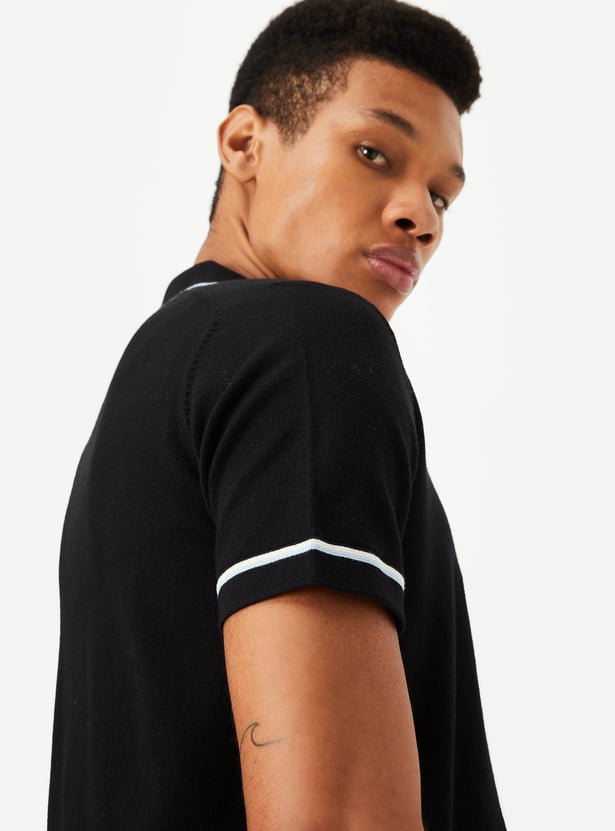 Men Striped Flat Knit Polo T-shirt