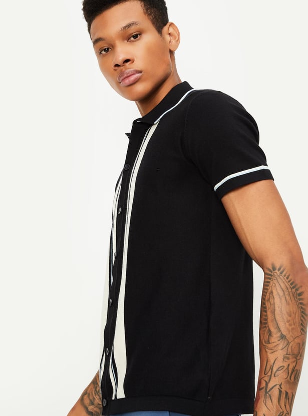 TIGHTBOOTH/STRIPE KNIT OPEN POLO（Black） STRIPE KNIT OPEN POLO