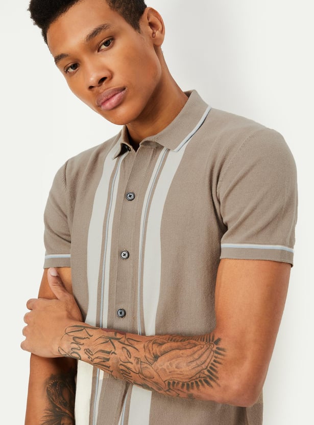 Buy Men Striped Flat Knit Polo T-shirt Online at just