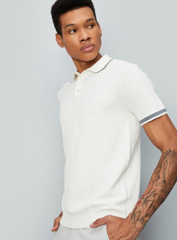 Men Slim Fit Flat Knit Polo T-shirt