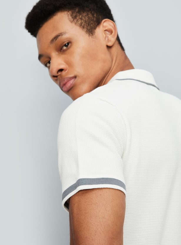 Men Slim Fit Flat Knit Polo T-shirt