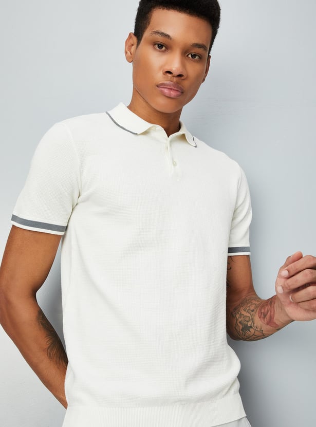 Men Slim Fit Flat Knit Polo T-shirt