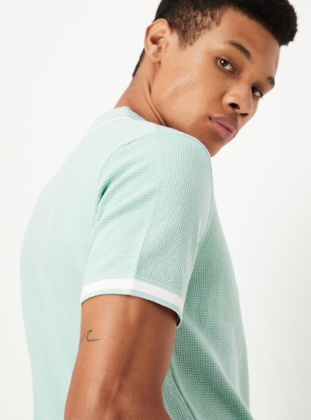 Men Slim Fit Flat Knit Polo T-shirt