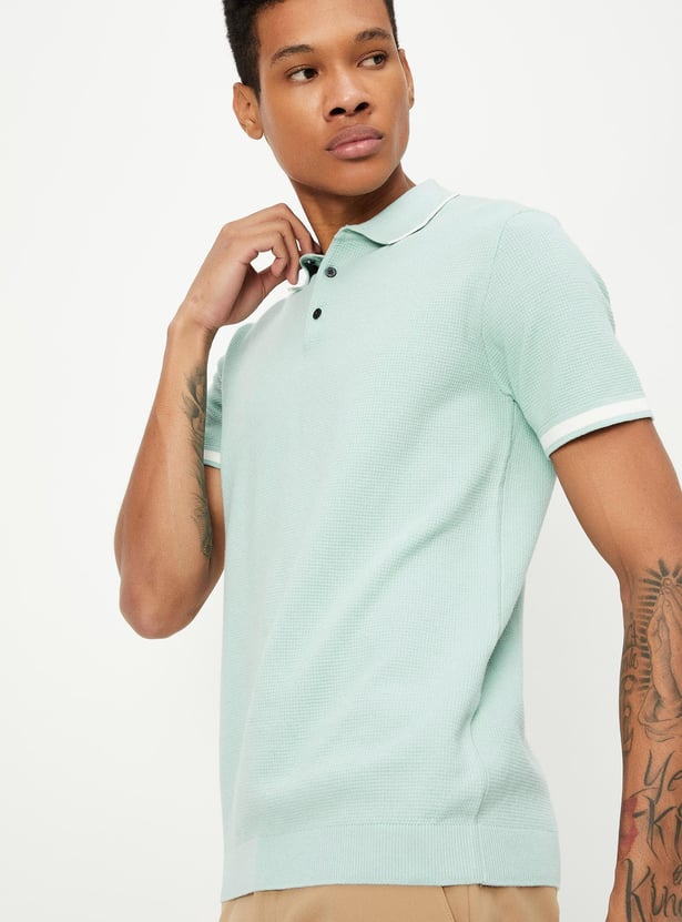 Men Slim Fit Flat Knit Polo T-shirt