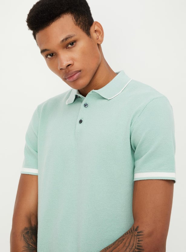 Men Slim Fit Flat Knit Polo T-shirt