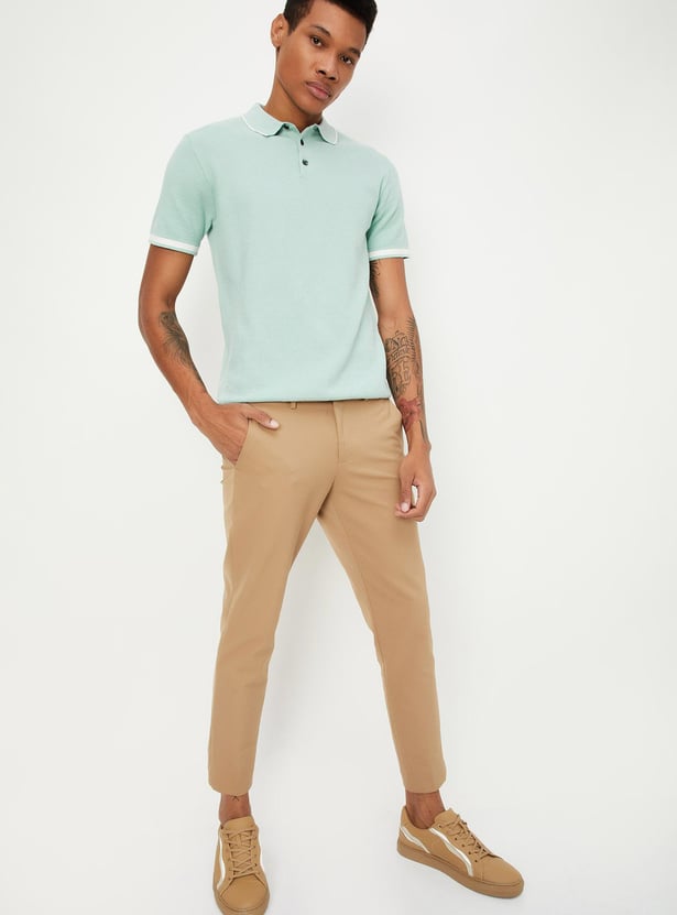 Men Slim Fit Flat Knit Polo T-shirt