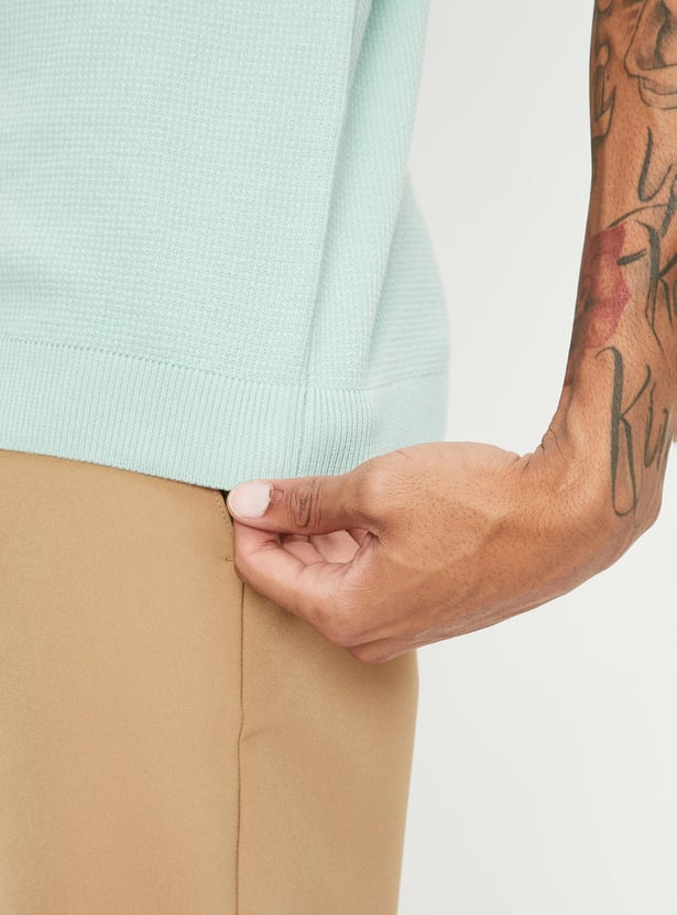 Men Slim Fit Flat Knit Polo T-shirt