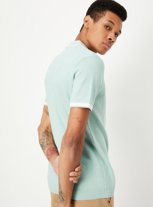 Men Slim Fit Flat Knit Polo T-shirt