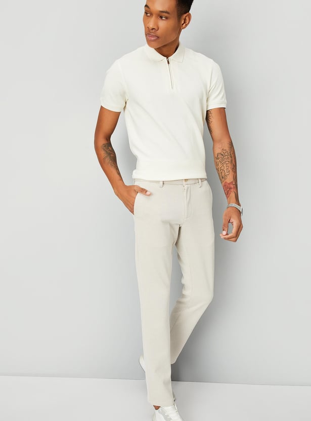Men Textured Zipper Polo T-shirt