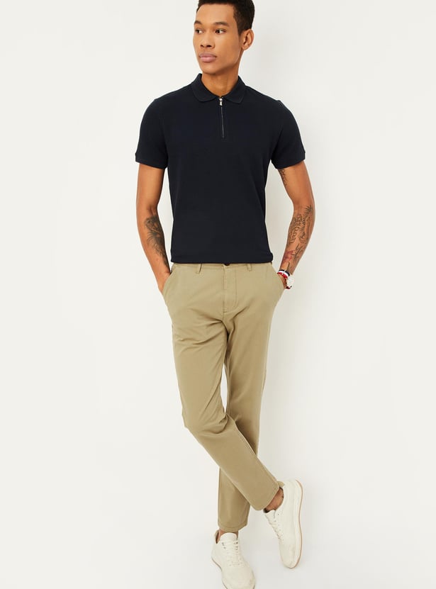 Men Textured Zipper Polo T-shirt