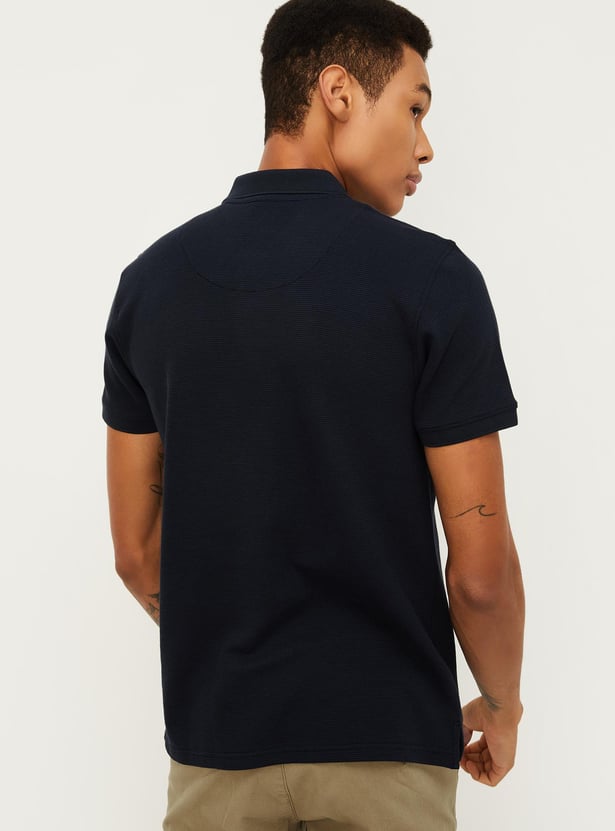 Men Textured Zipper Polo T-shirt
