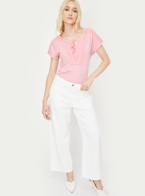 Women Printed Tie-Up Neck Top