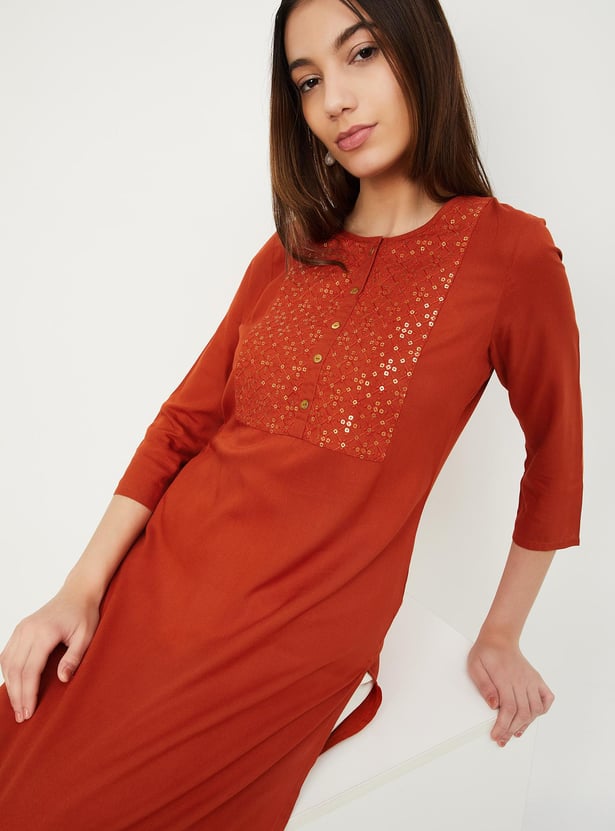 Women Sequinned Kurta with Pocket