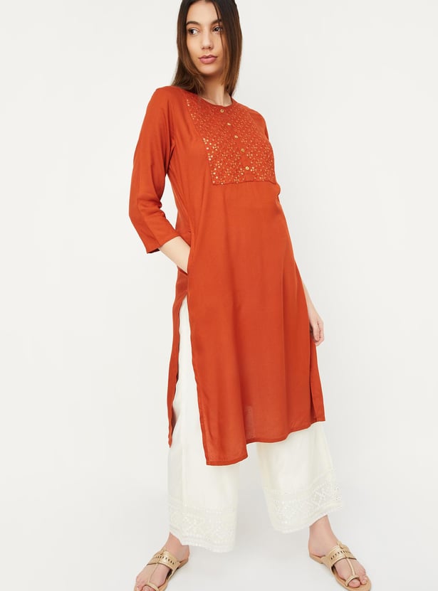 Women Sequinned Kurta with Pocket