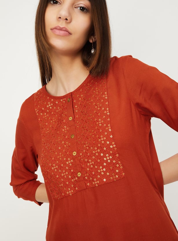 Women Sequinned Kurta with Pocket