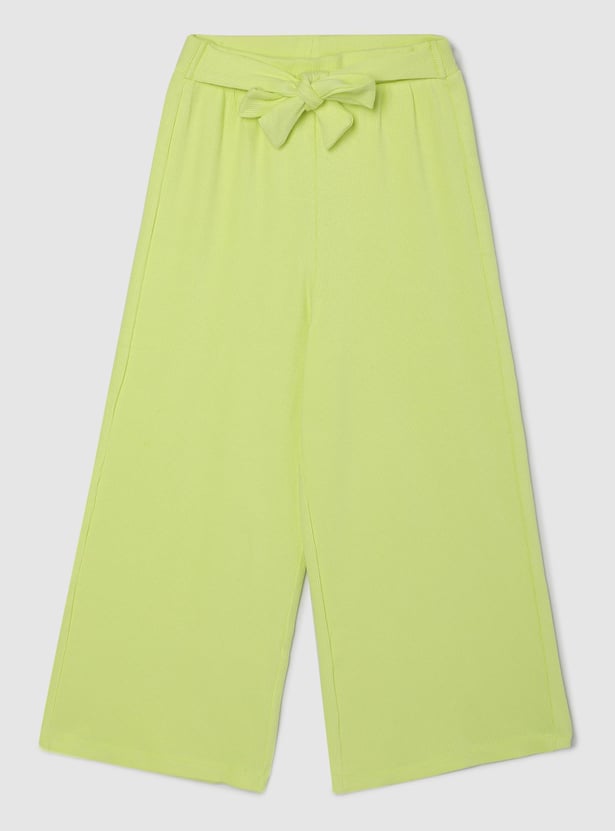 Girls Solid Tie-Up Waist Trousers