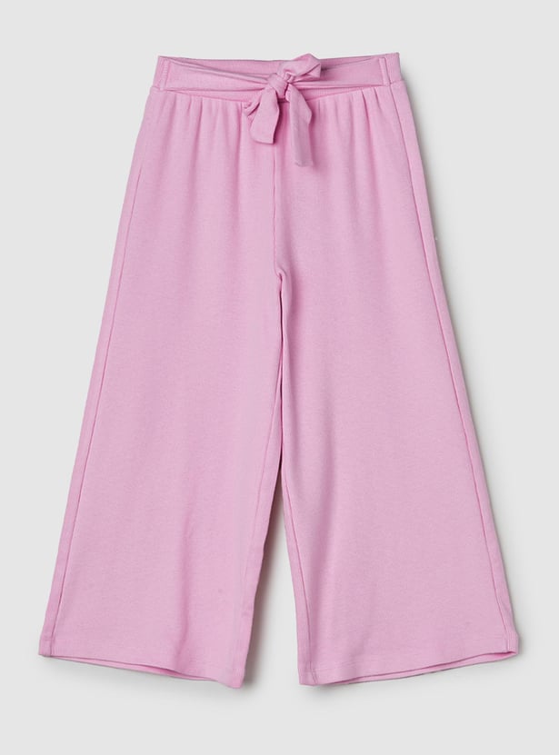 Girls Solid Tie-Up Waist Trousers