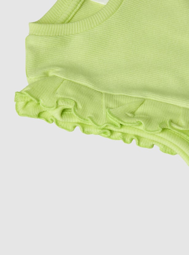 Girls Solid Ruffle Detail Top