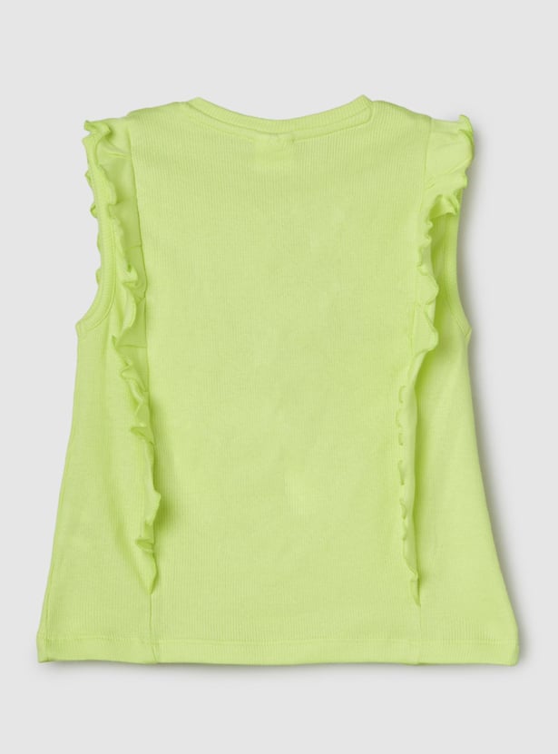 Girls Solid Ruffle Detail Top