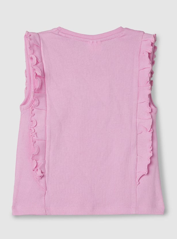 Girls Solid Ruffle Detail Top