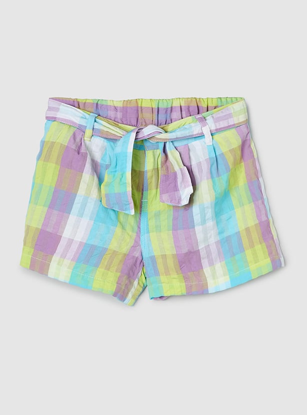 Girls Checked Woven Shorts