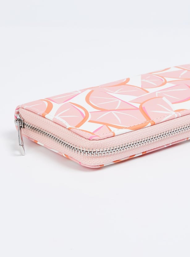 Women Floral Printed Zip Around Wallet