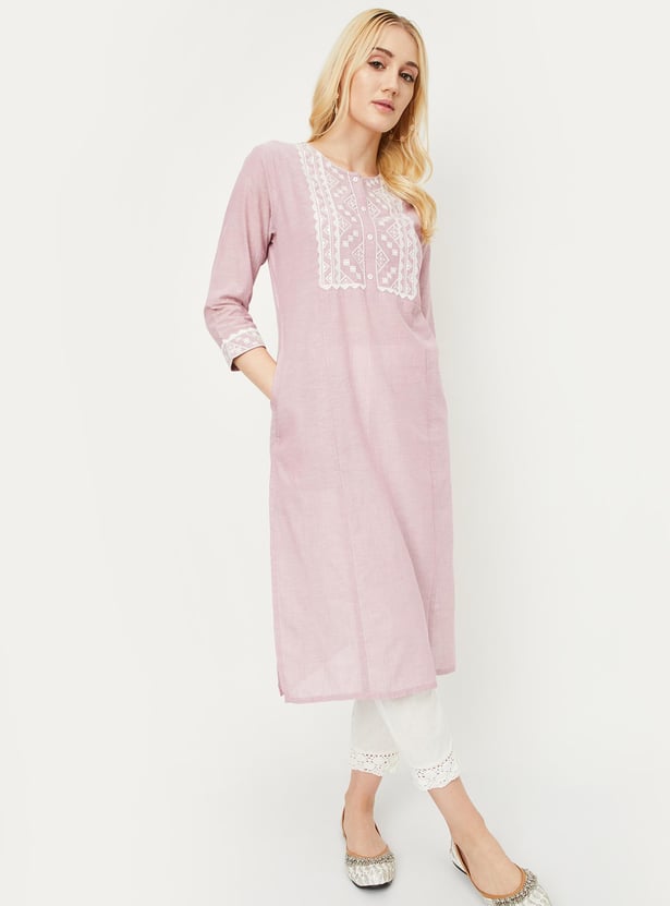 Women Embroidered Kurta with Pocket