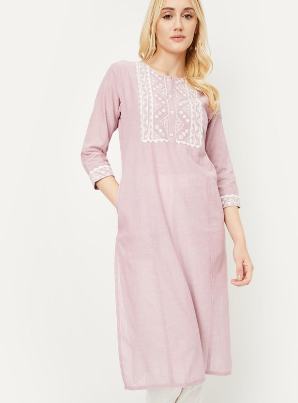 Women Embroidered Kurta with Pocket