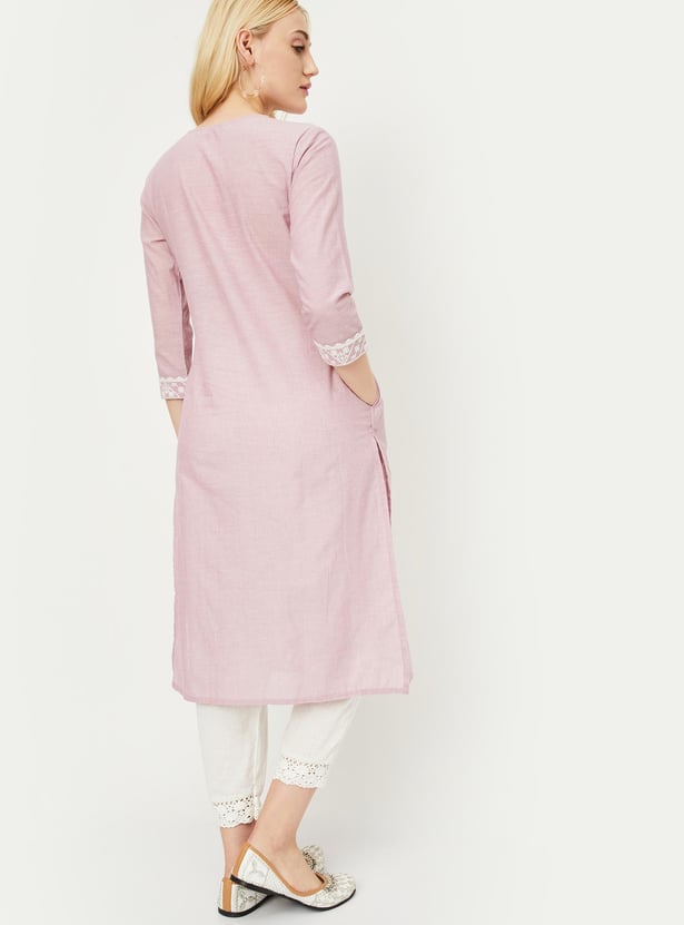 Women Embroidered Kurta with Pocket