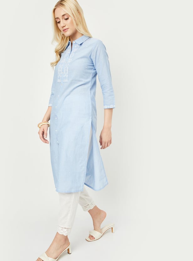 Women Embroidered Kurta with Pocket