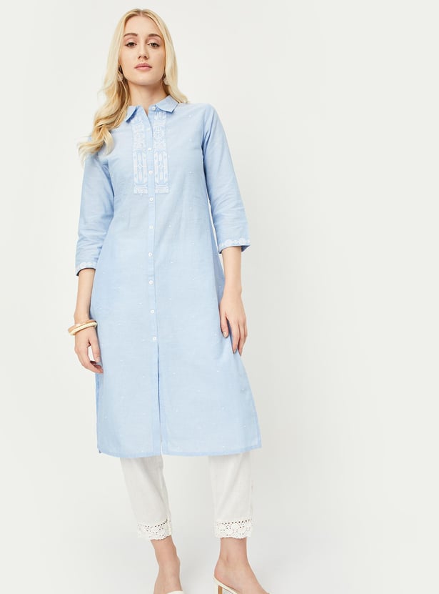 Women Embroidered Kurta with Pocket