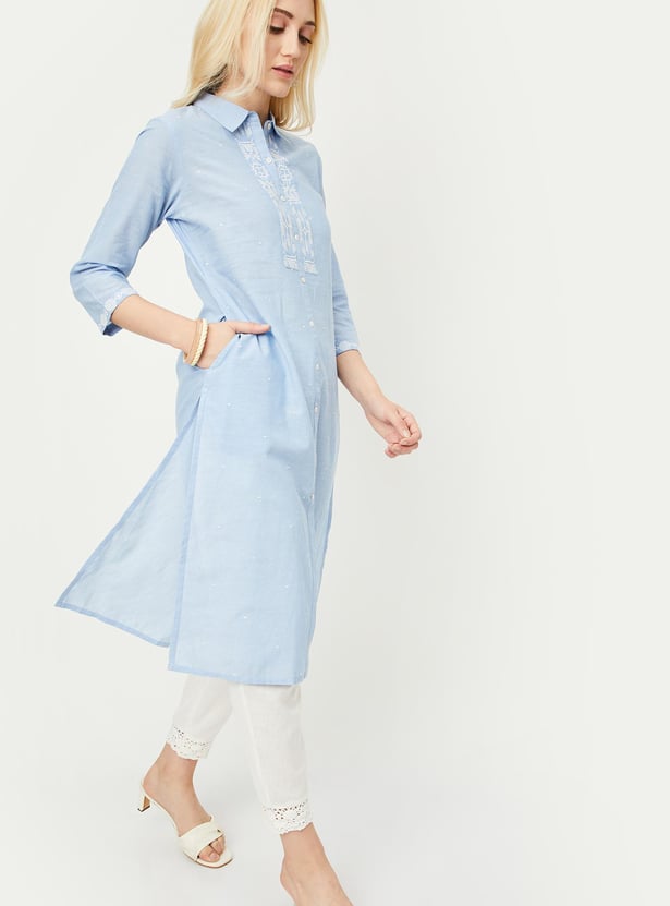 Women Embroidered Kurta with Pocket