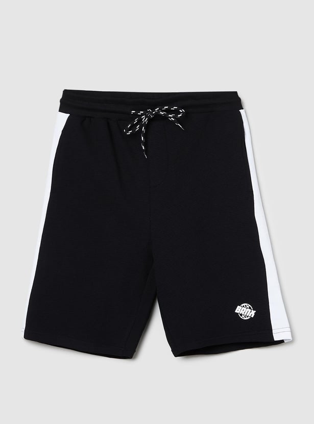 Boys Solid Ottoman Structured Knitted Shorts