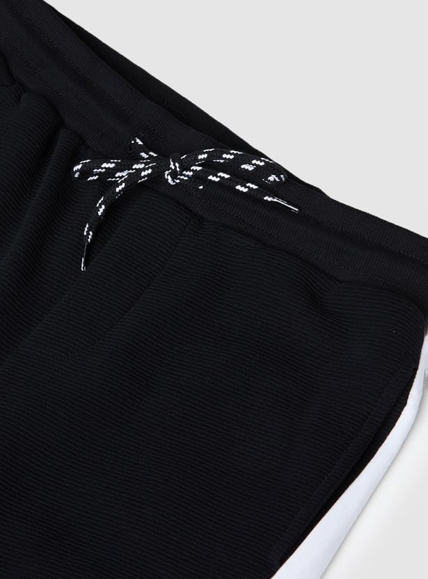 Boys Solid Ottoman Structured Knitted Shorts