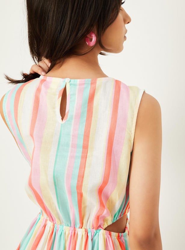 Girls Striped Cut-Out Waist Dress