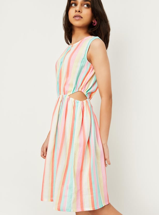 Girls Striped Cut-Out Waist Dress
