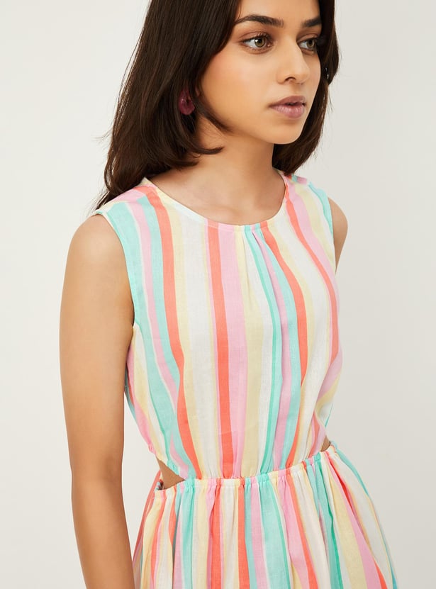Girls Striped Cut-Out Waist Dress