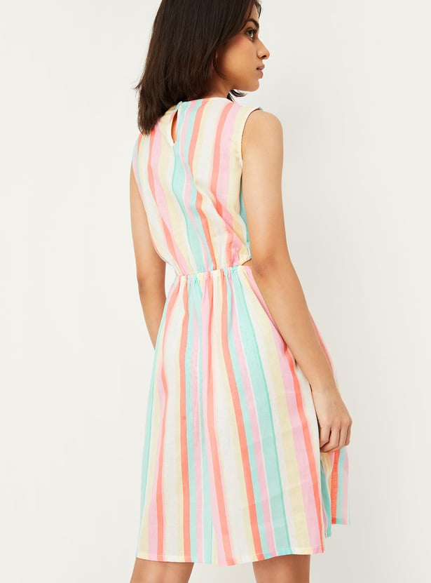 Girls Striped Cut-Out Waist Dress