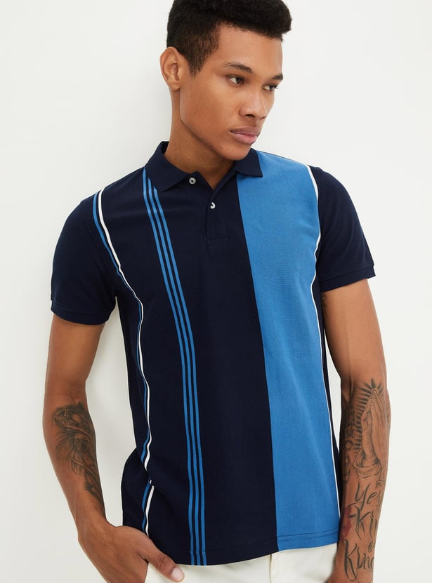 Men Slim Fit Striped Polo T-shirt