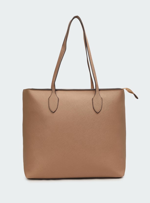 Brown Caramel Linen Bag Leather Stitched Wide Strap Dense Twill Nylon  Square Bag One Shoulder Cro