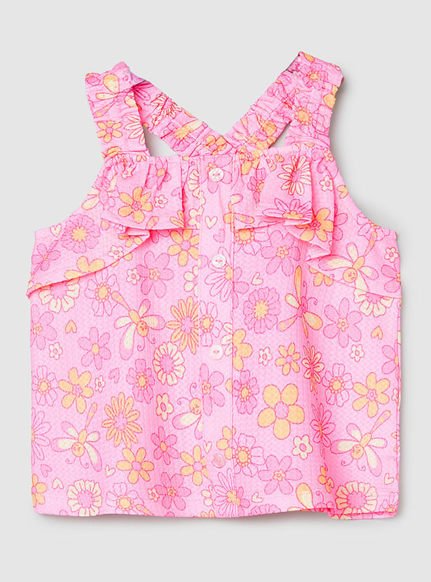 Girls Printed Top with Frill Straps