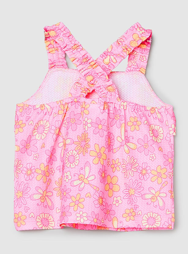 Girls Printed Top with Frill Straps