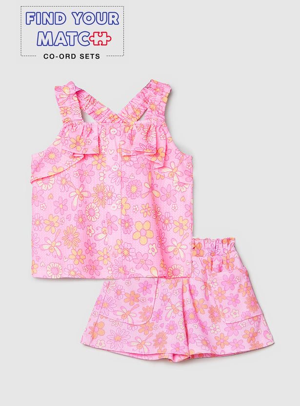 Girls Printed Top with Frill Straps