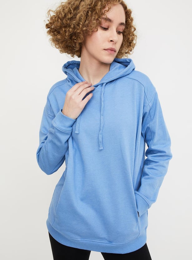 Women Solid Hooded Sweatshirt