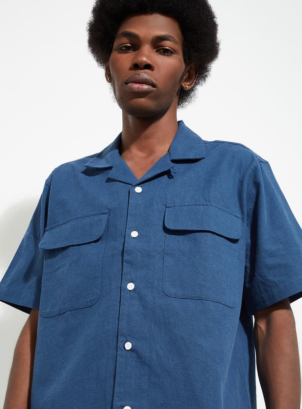 URB_N Men Oversized Solid Flap Pocket Shirt