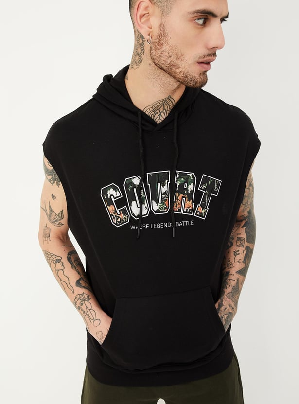 Men Printed Sleeveless Hooded T-shirt