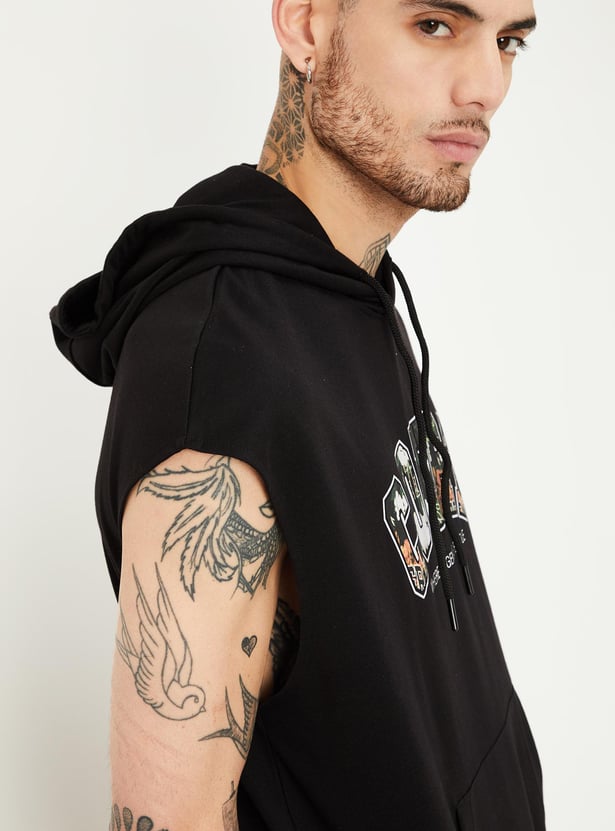 Men Printed Sleeveless Hooded T-shirt