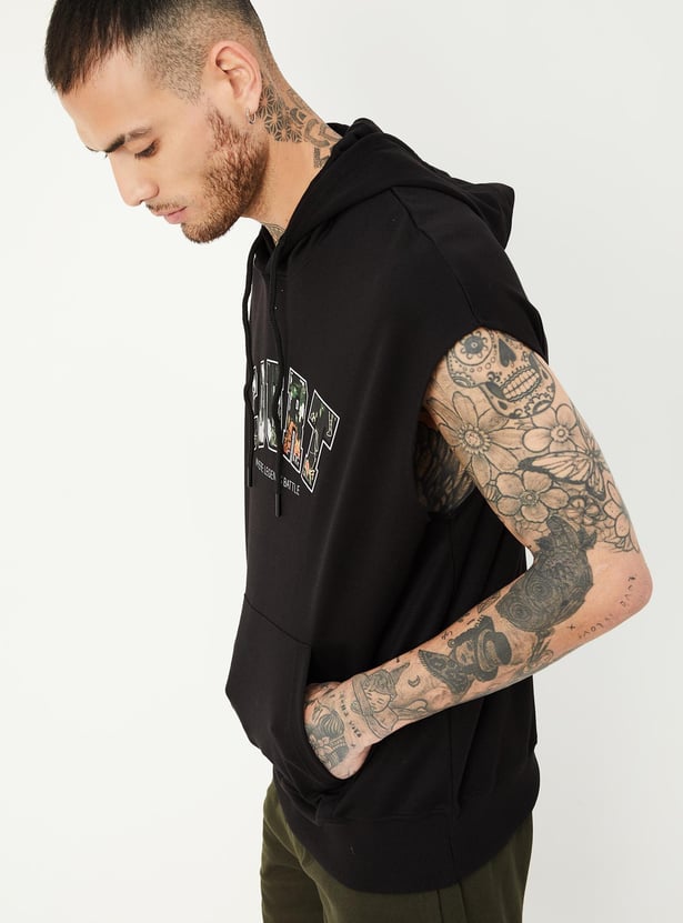 Men Printed Sleeveless Hooded T-shirt