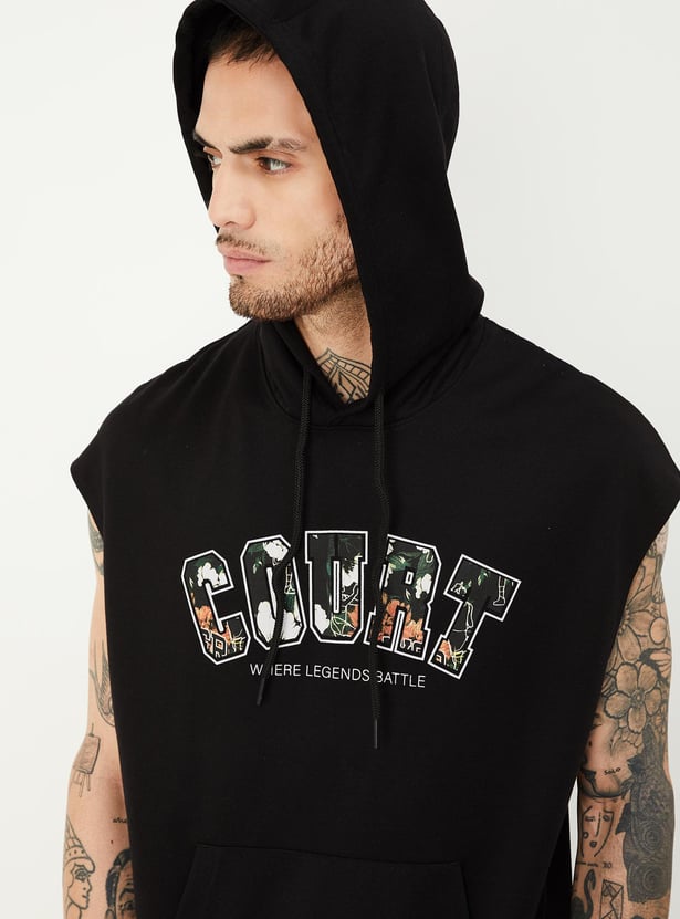 Men Printed Sleeveless Hooded T-shirt