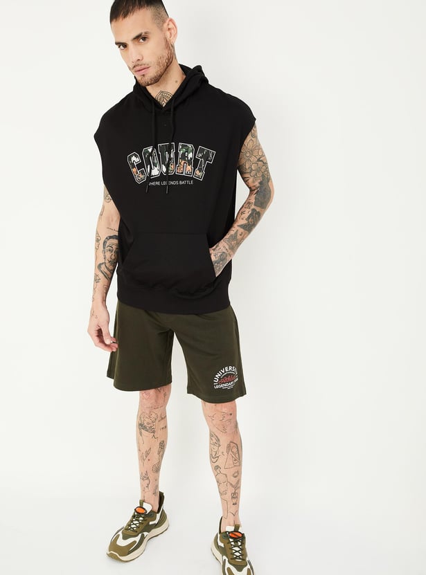 Men Printed Sleeveless Hooded T-shirt